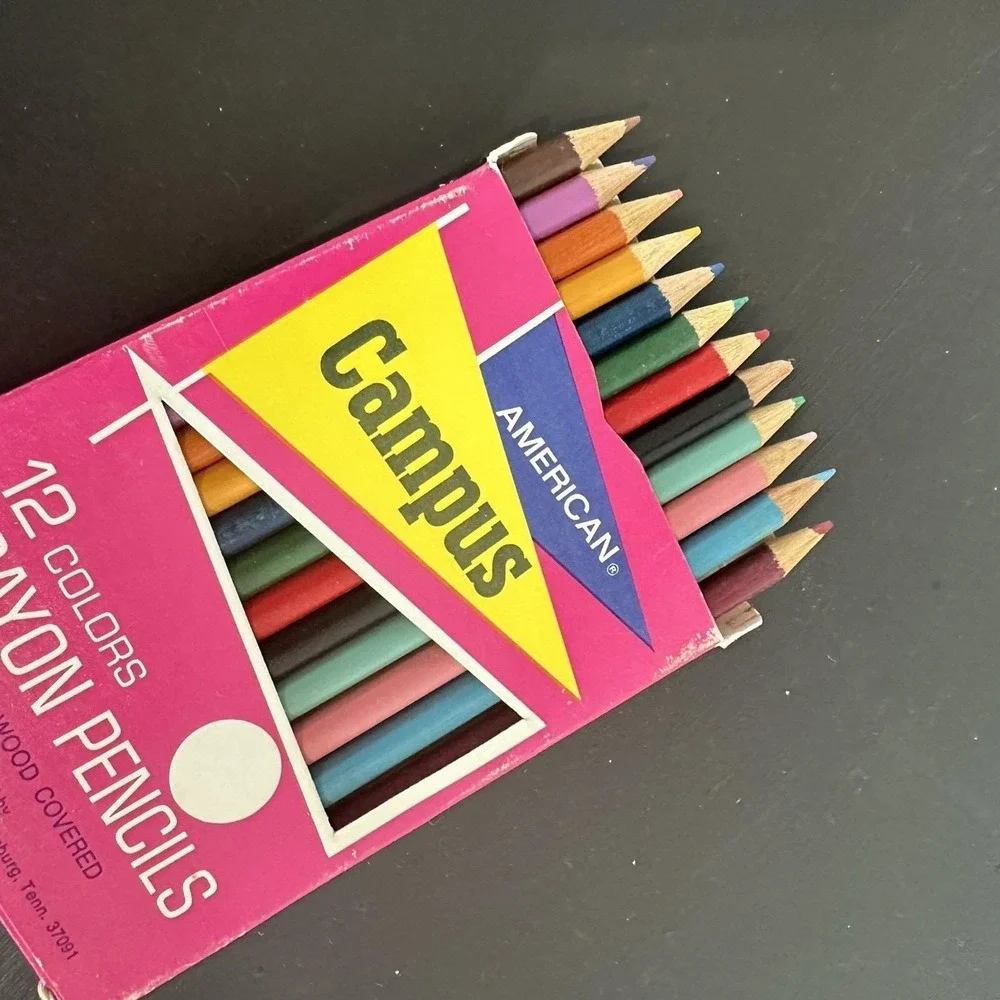 Vintage Crayon Colored Pencils American Campus 12‎ In Box Wood Covered USA 4.5